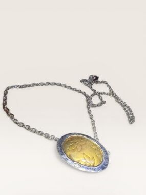 Hand Crafted Silver and Gold Oval Pendant Necklace